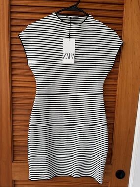 ZARA Black and White Striped Mini Dress